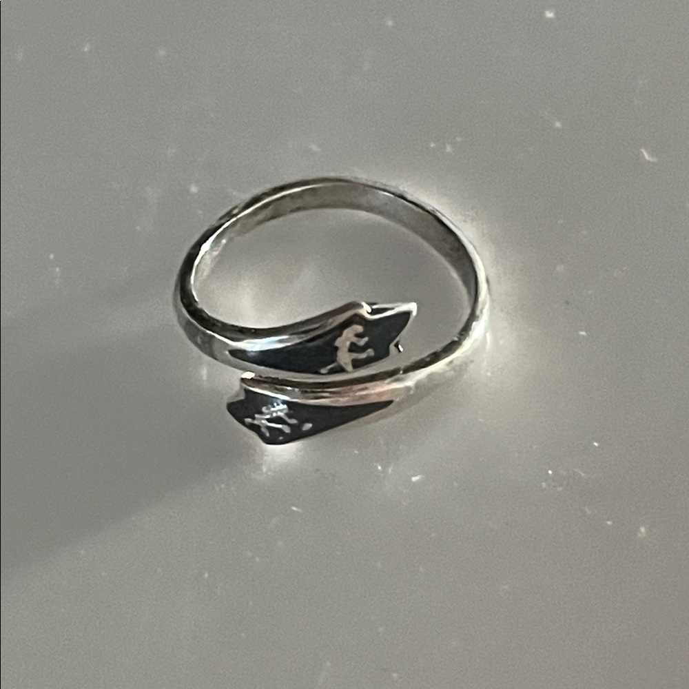 Vintage Siam Sterling Silver Niello Ring Thai Dancer Size 4.5 Pinky Ring Boho